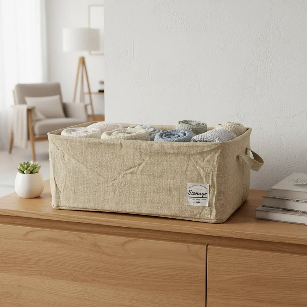 Canasto Organizador Rectangular Beige con Asas