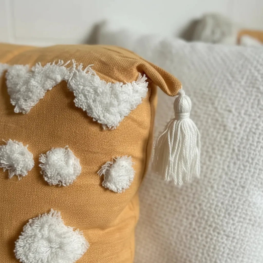 Set De 3 Cojines Decorativos Boho Amarillo Y Blanco