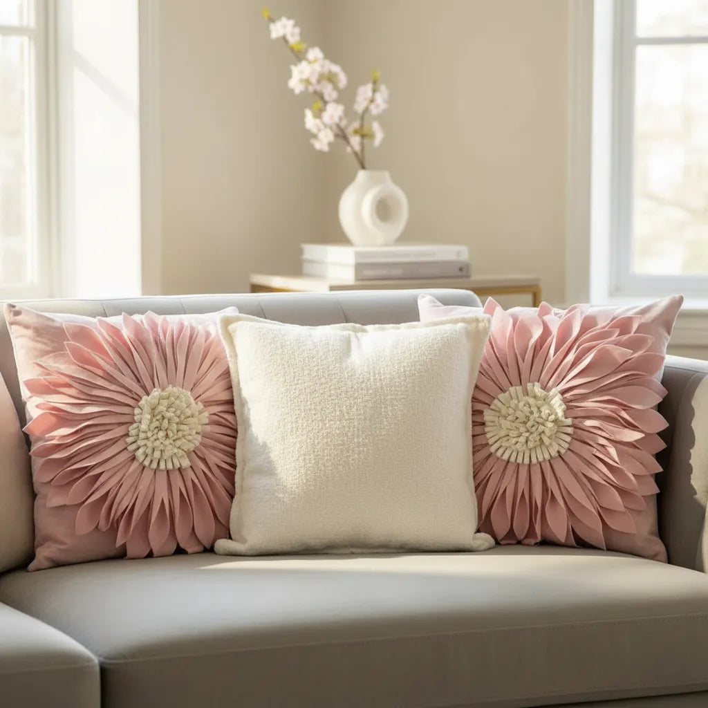 Set De 3 Cojines Decorativos Flor 3D