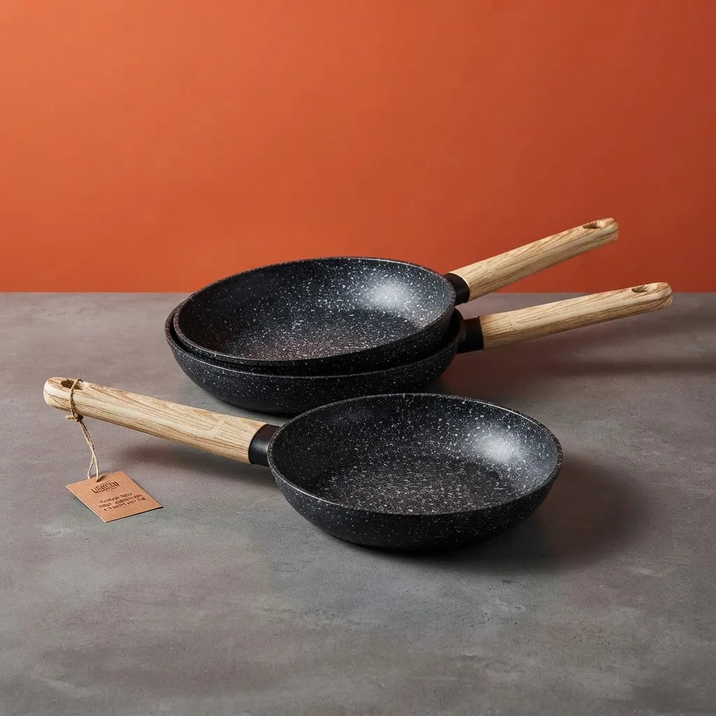 Set de 3 Sartenes Antiadherentes Cerámicos 20, 24 y 28 cm - Negro