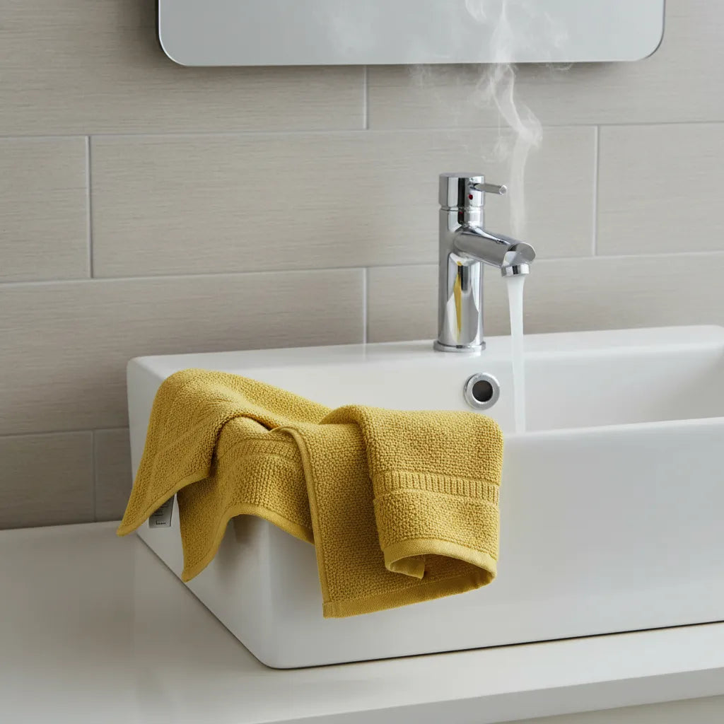 Set De 3 Toallas De Algodón Mostaza Manos, Baño Y Cuerpo