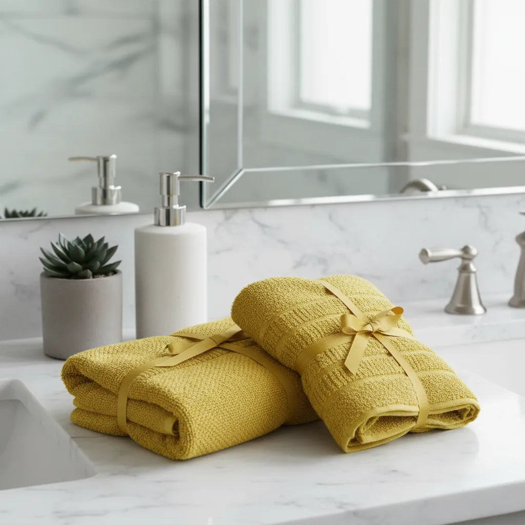 Set De 3 Toallas De Algodón Mostaza Manos, Baño Y Cuerpo