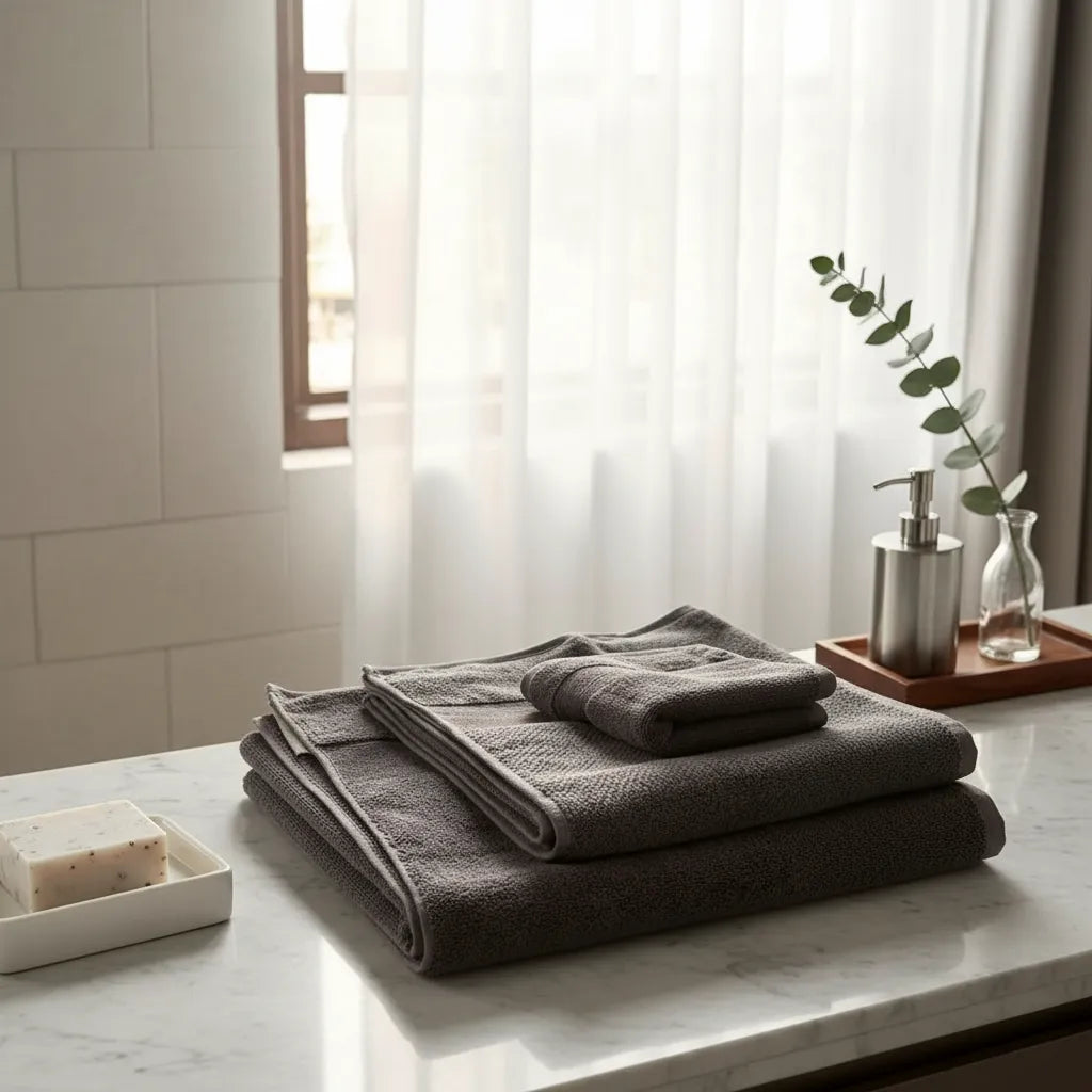 Set De 3 Toallas De Baño Gris Tamaño Xl, Baño Y Mano