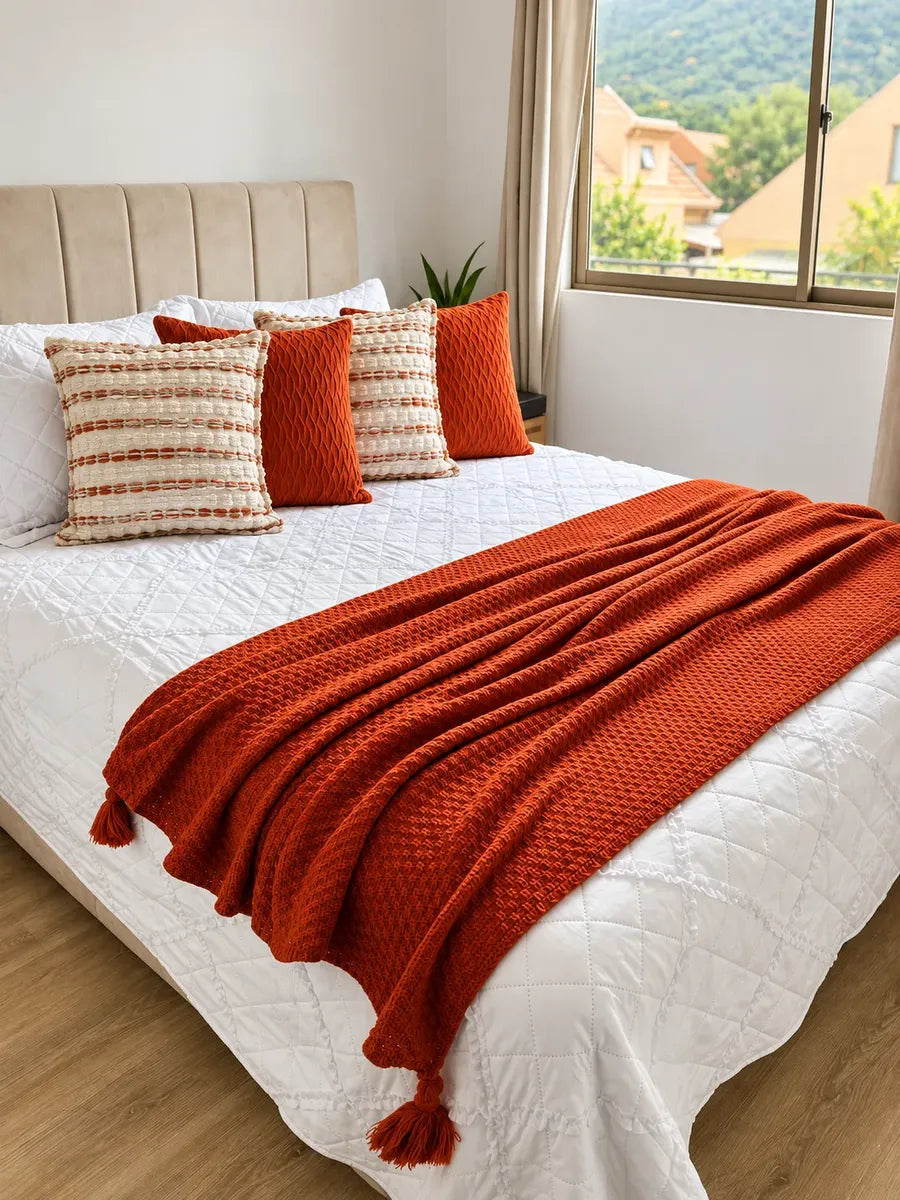 Set de 4 Cojines Atardecer Terracota | Texturizados y Terciopelo con Ondas