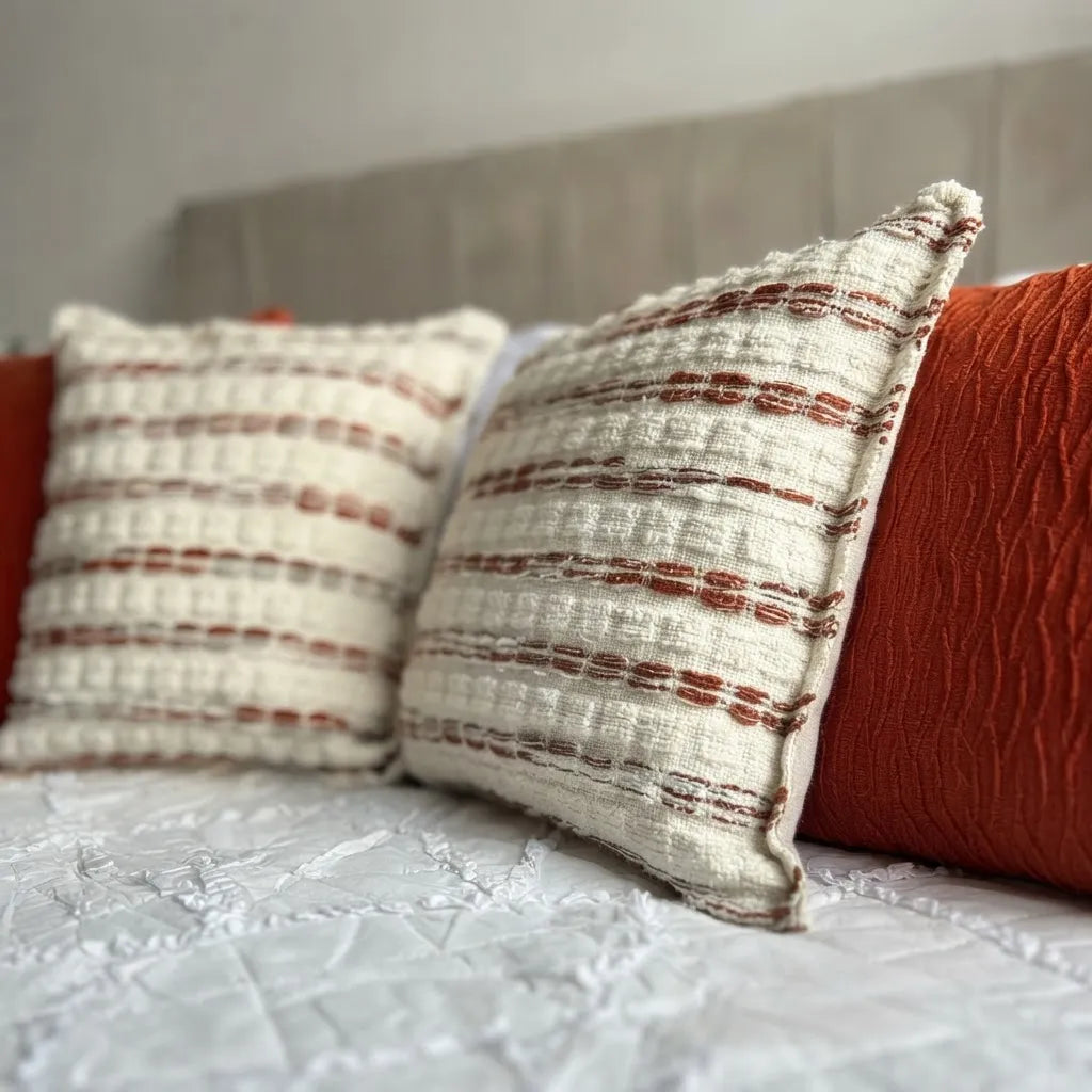 Set de 4 Cojines Atardecer Terracota | Texturizados y Terciopelo con Ondas