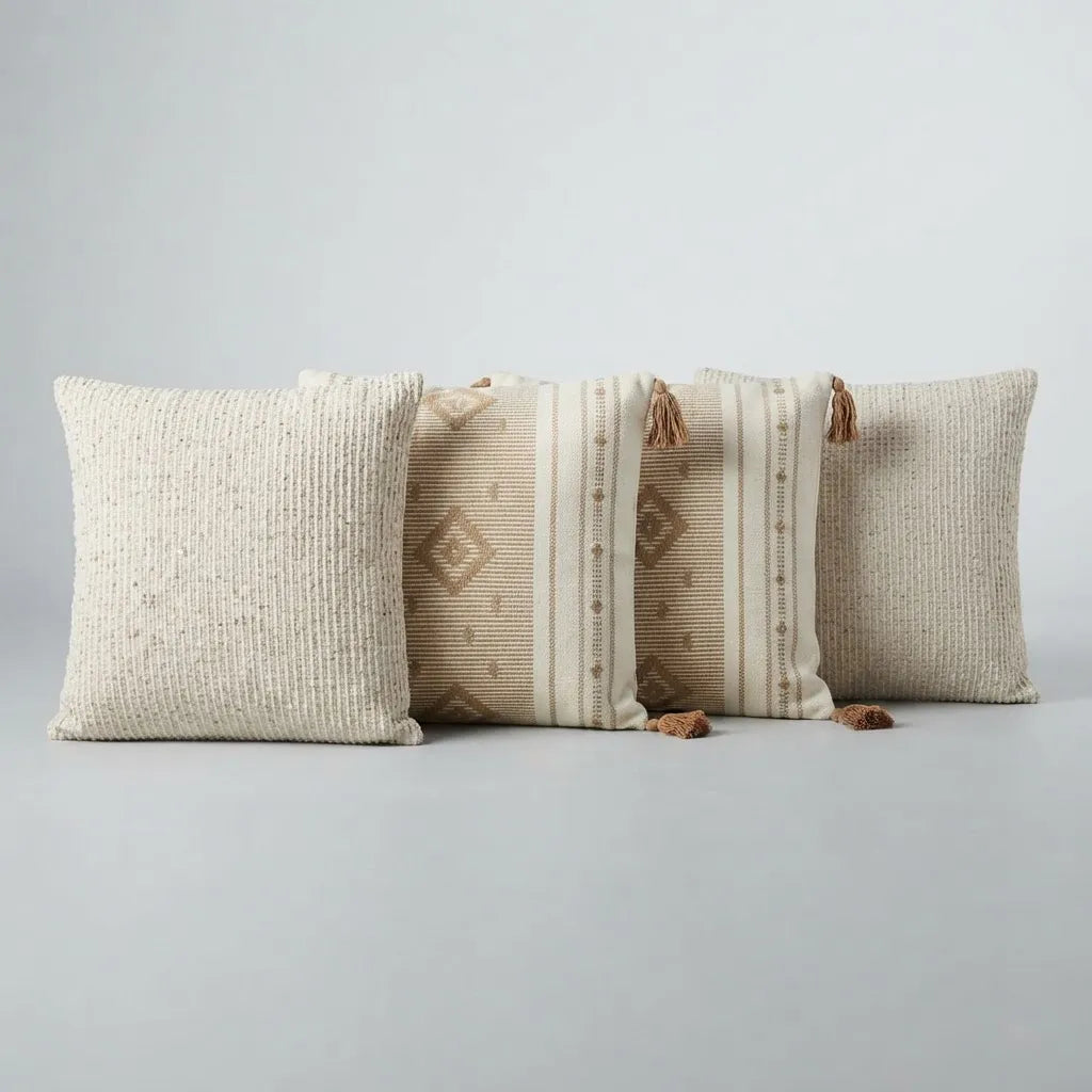 Set de 4 Cojines Decorativos Arena Natural · Texturizados y Tejidos · 45 × 45 cm