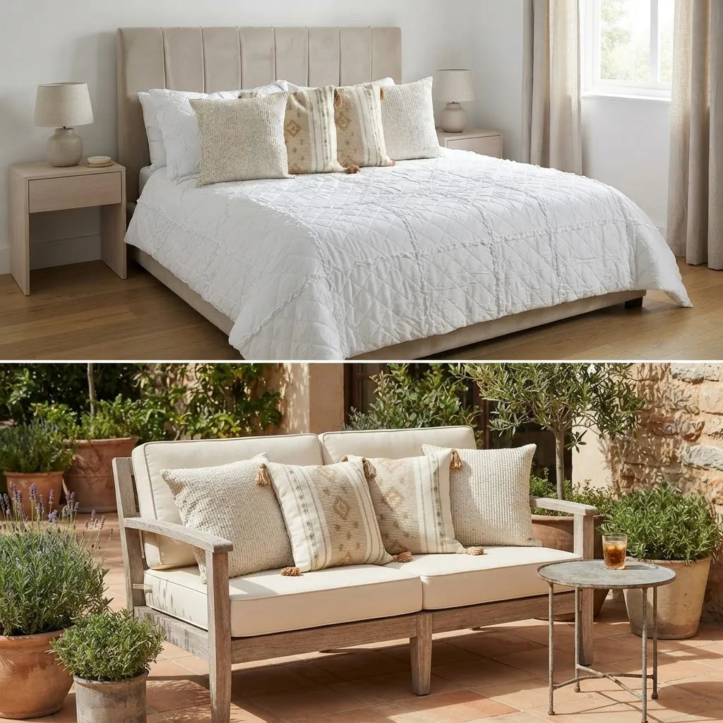 Set de 4 Cojines Decorativos Arena Natural · Texturizados y Tejidos · 45 × 45 cm