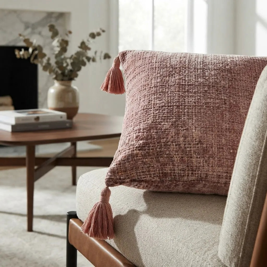Set de 4 Cojines Dunas Rosé de Chenille y Tejido 45 × 45 y 30 × 50 cm
