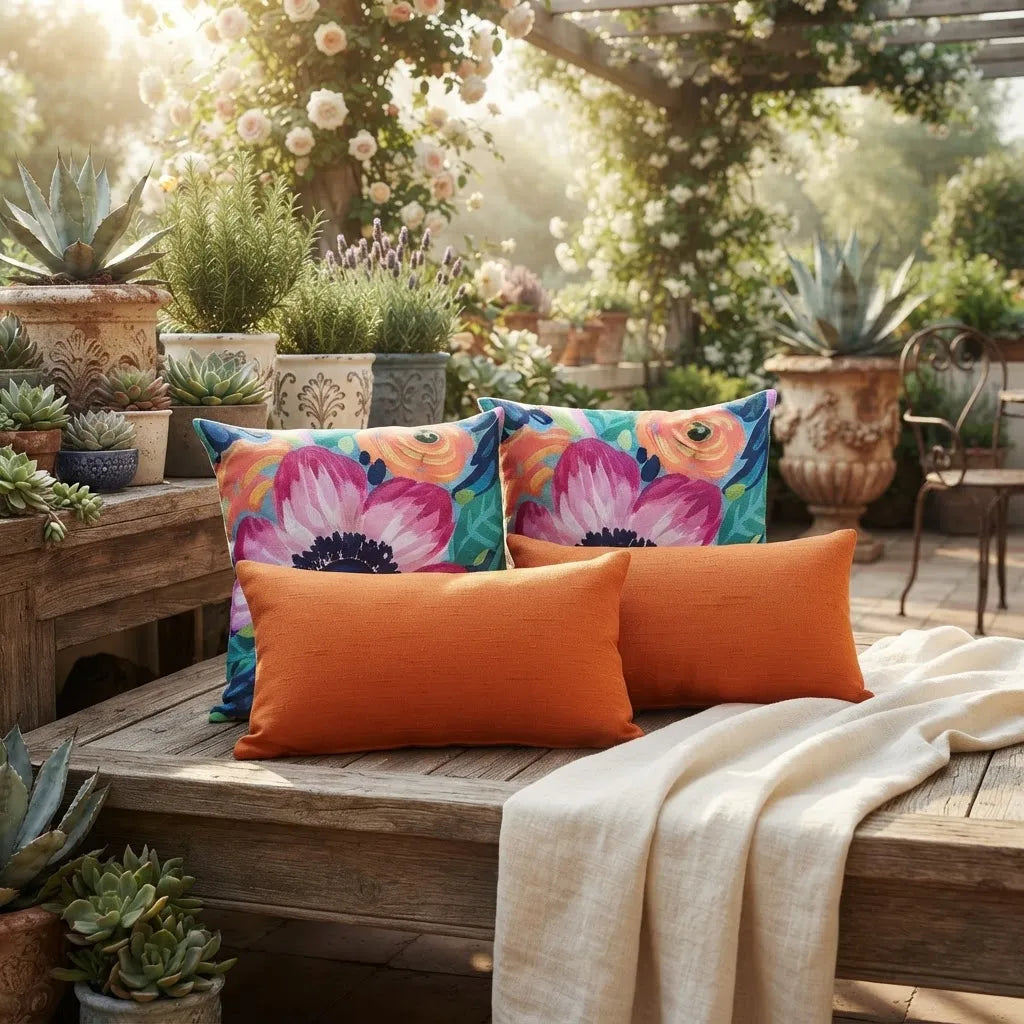 Set De 4 Cojines Decorativos Jardín Acuarela