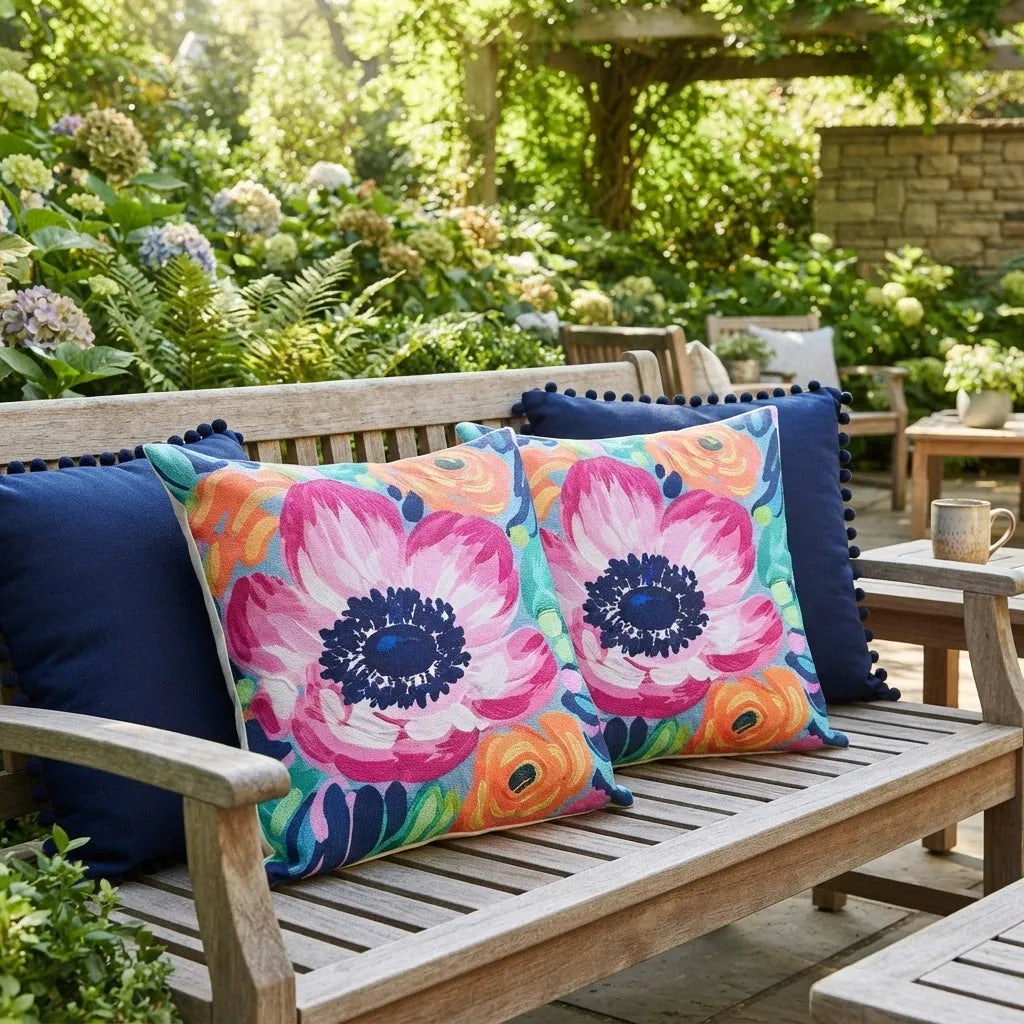 Set De 4 Cojines Decorativos Jardín Azul Vibrante · 45 × 45