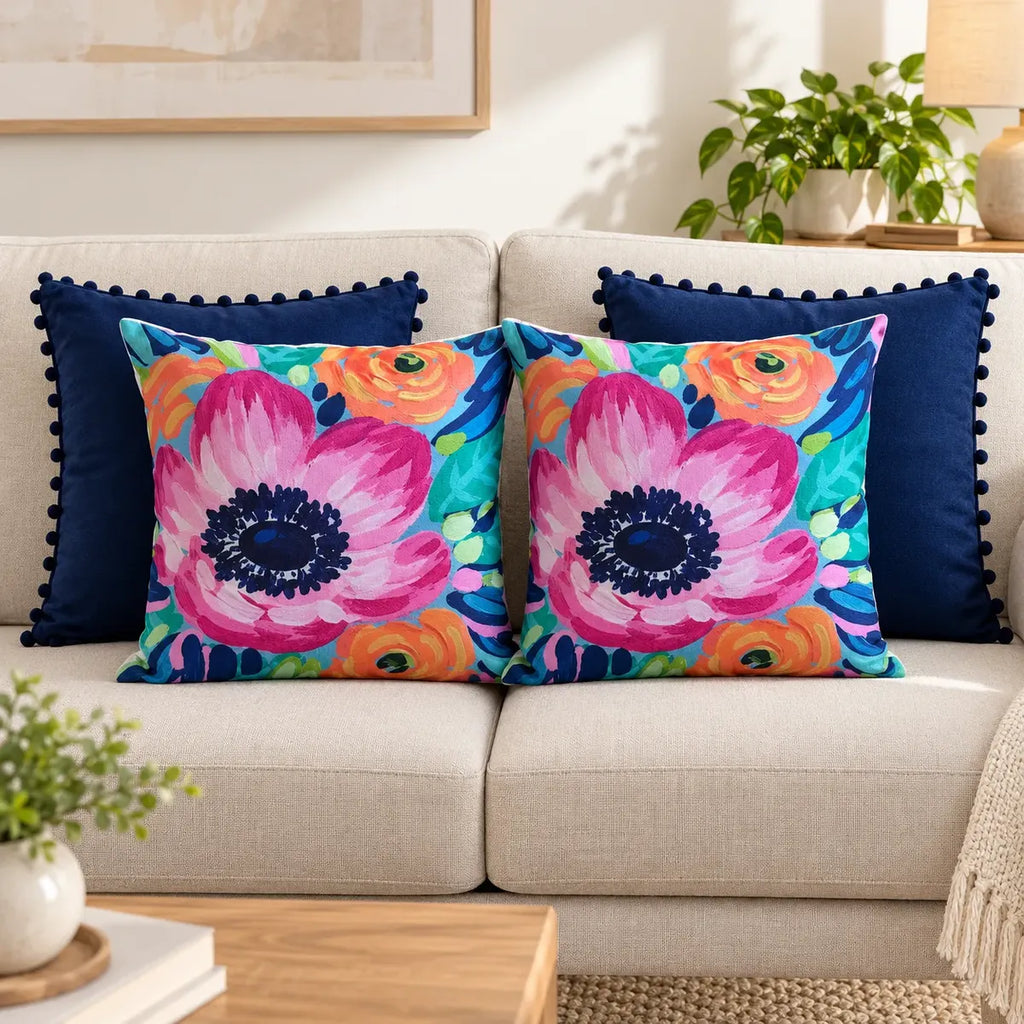 Set De 4 Cojines Decorativos Jardín Azul Vibrante · 45 × 45