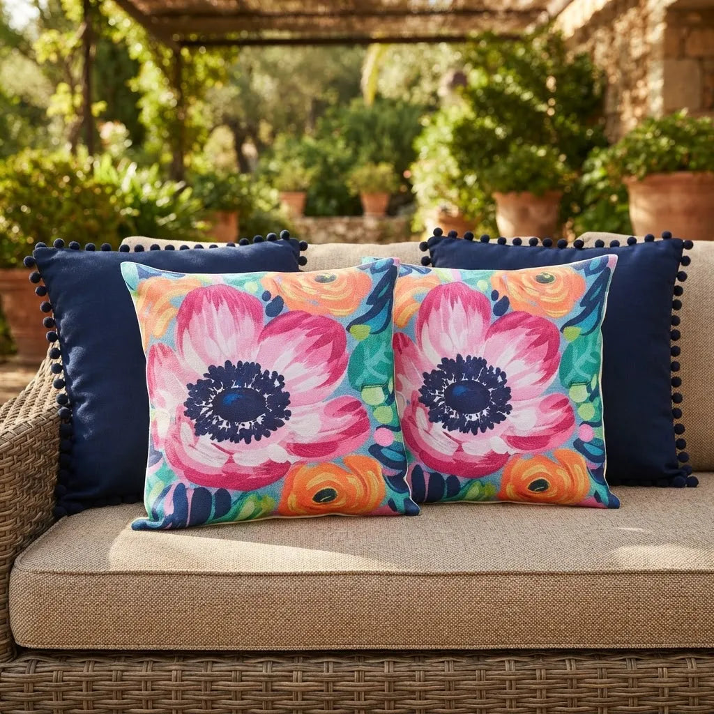 Set De 4 Cojines Decorativos Jardín Azul Vibrante · 45 × 45