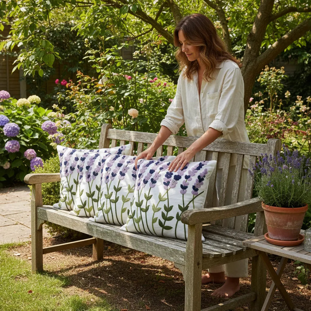 Set De 4 Cojines Decorativos Jardín Lavanda Rosé