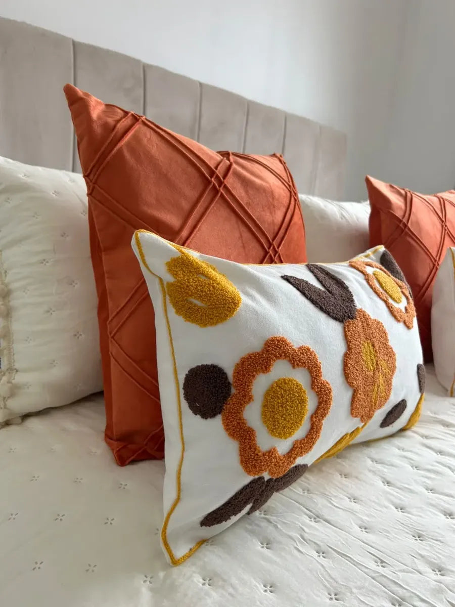 Set De 4 Cojines Decorativos Retro Floral Naranja Terracota