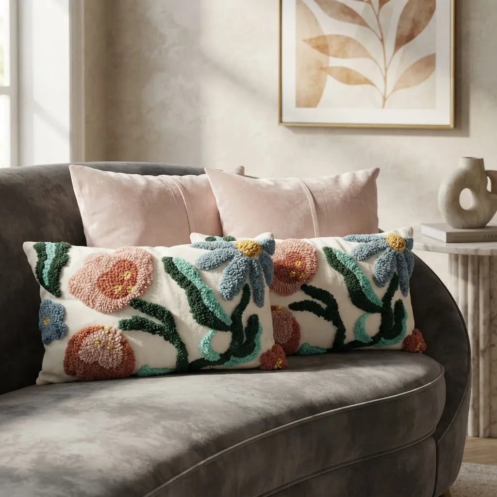 Set De 4 Cojines Jardín Rosé Boho 50 × 50 Y 30 × 50 Cm