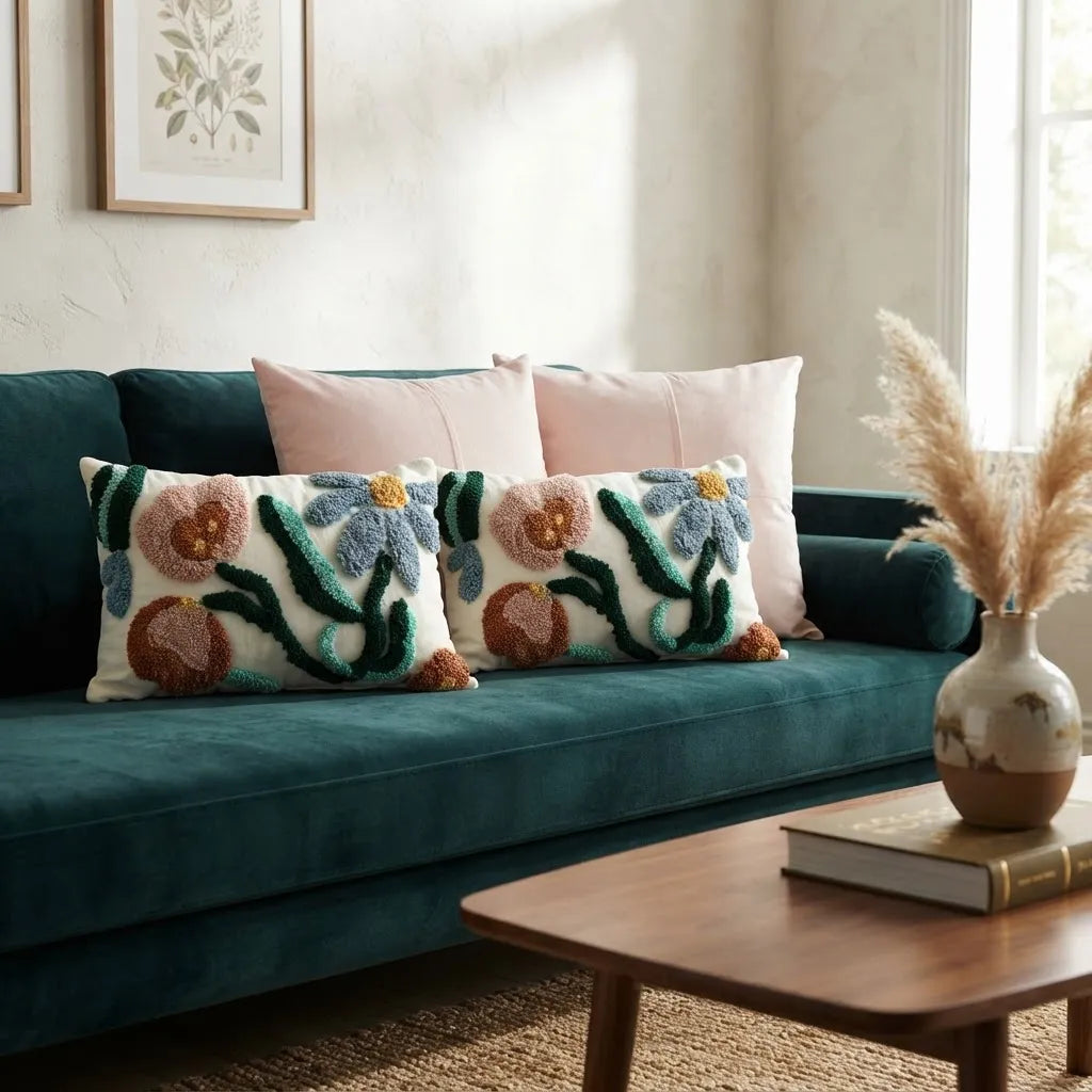 Set De 4 Cojines Jardín Rosé Boho 50 × 50 Y 30 × 50 Cm