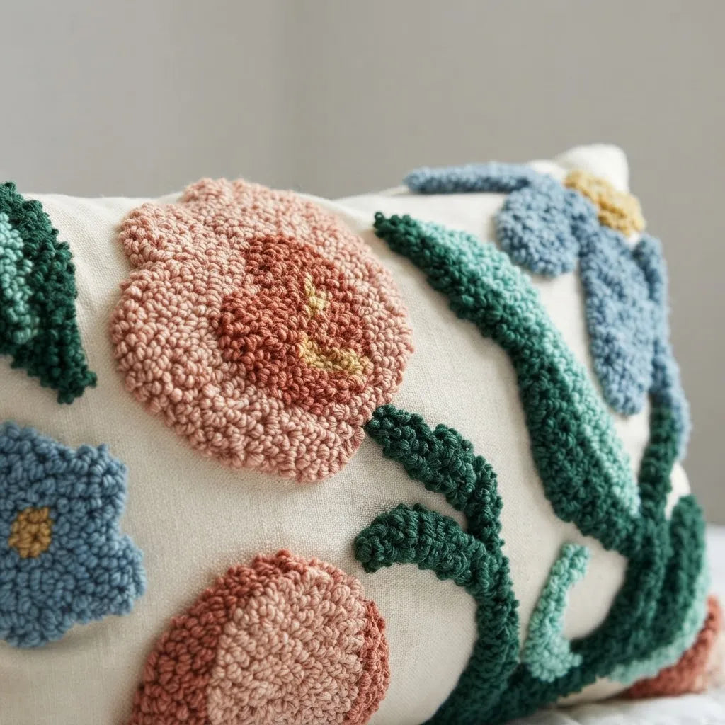 Set de 4 Cojines Jardín Verde Agua · Diseño Floral Boho con Rellenos