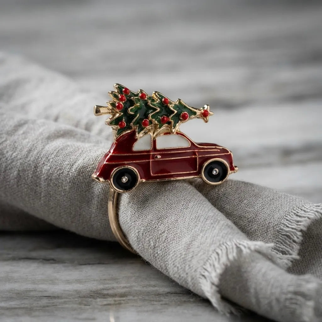 Set De 6 Anillos De Servilleta Navideños · Auto Navideño