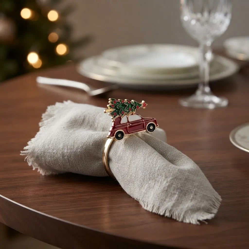Set De 6 Anillos De Servilleta Navideños · Auto Navideño