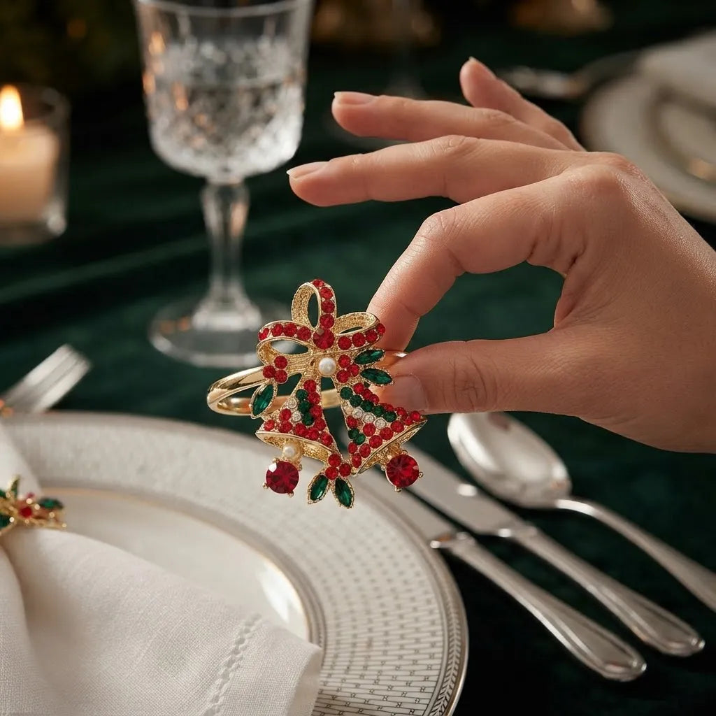Set De 6 Anillos De Servilleta Navideños · Campanas