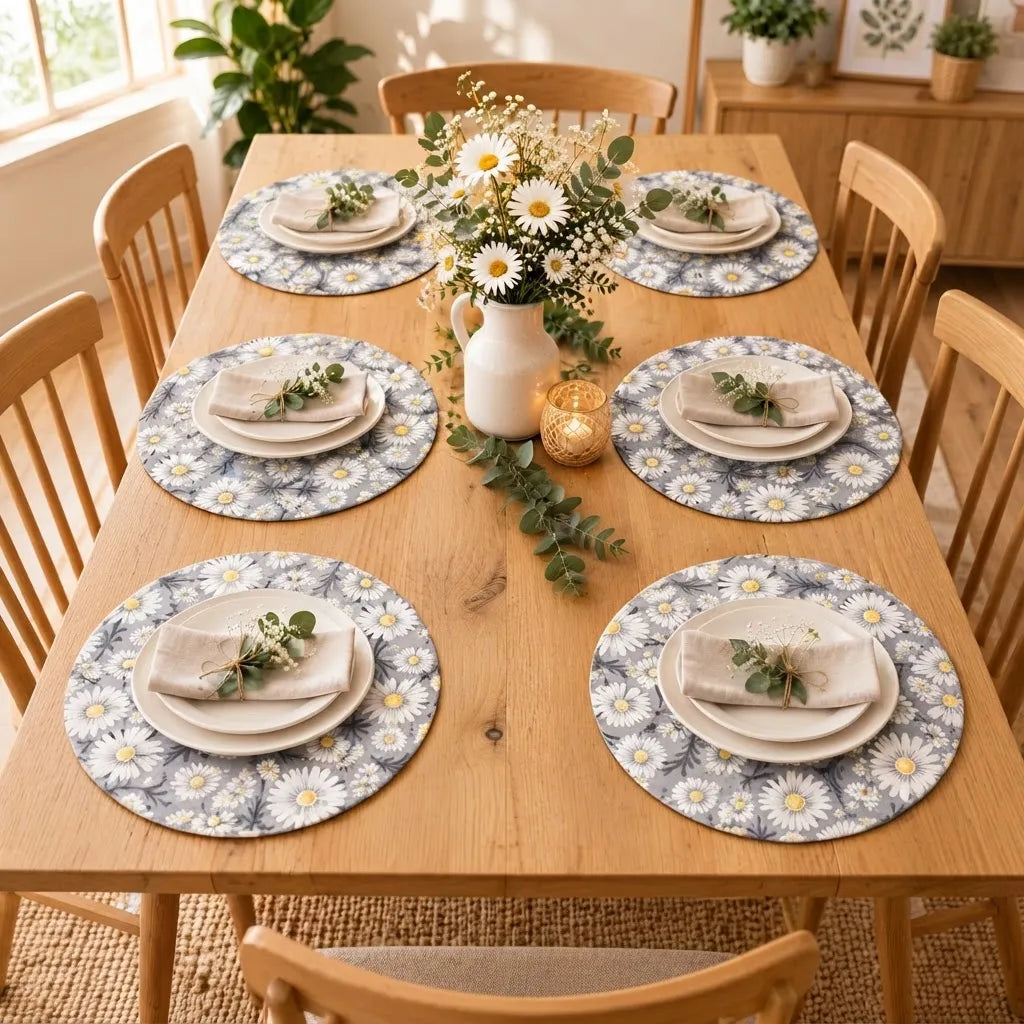 Set De Individuales De Mesa Campo De Margaritas Base Mdf