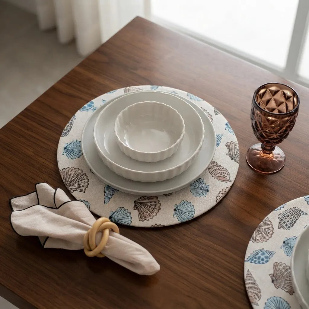 Set de Individuales de Mesa Costa Serena – Base MDF, Tela Repelente y Funda Removible