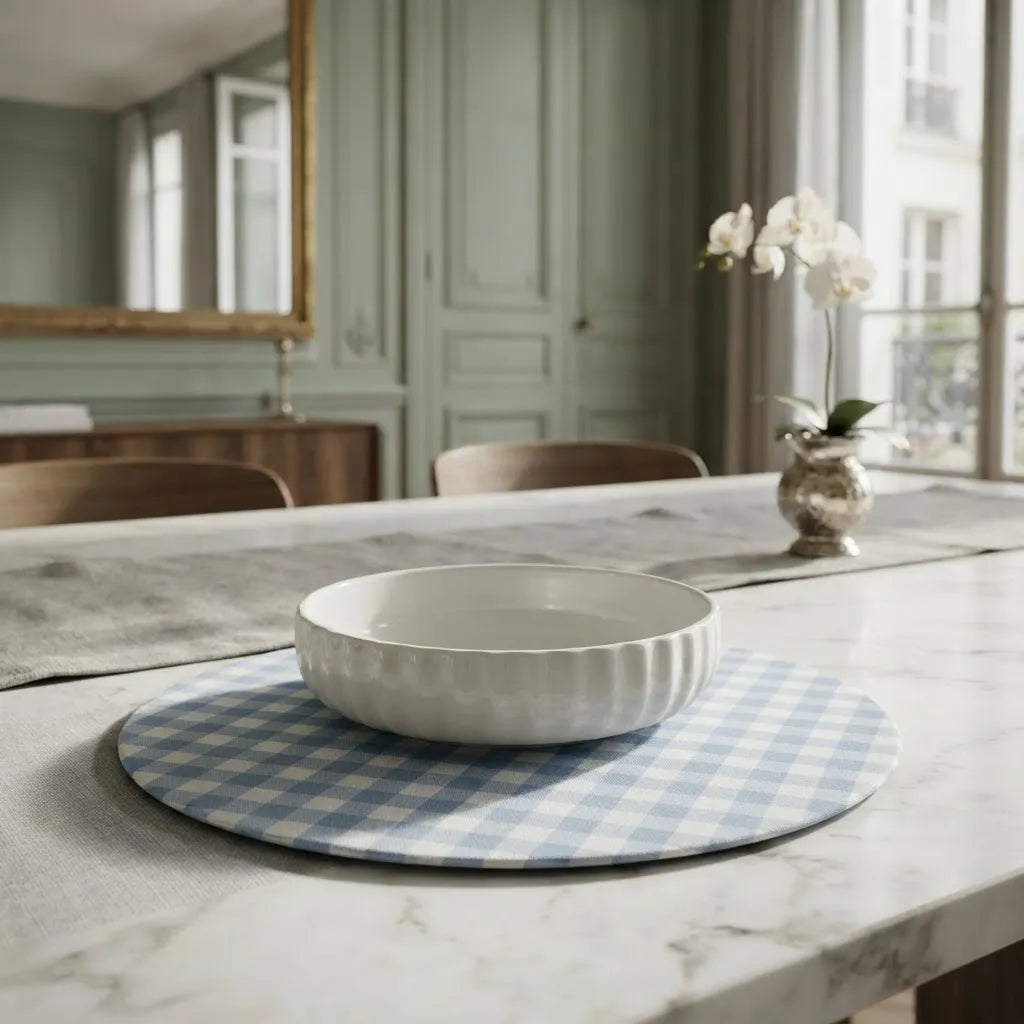 Individuales Redondos Repelentes con Base MDF ·Vichy Celeste