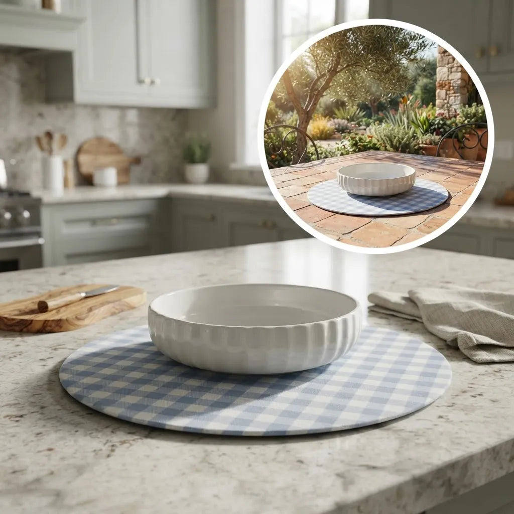 Individuales Redondos Repelentes con Base MDF ·Vichy Celeste