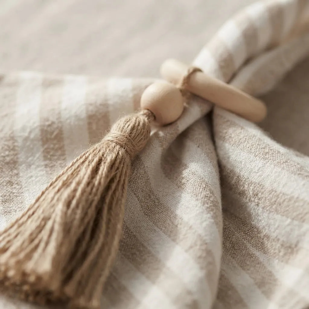 Set De 6 Servilletas De Lino A Rayas Beige  43 X 43 Cm