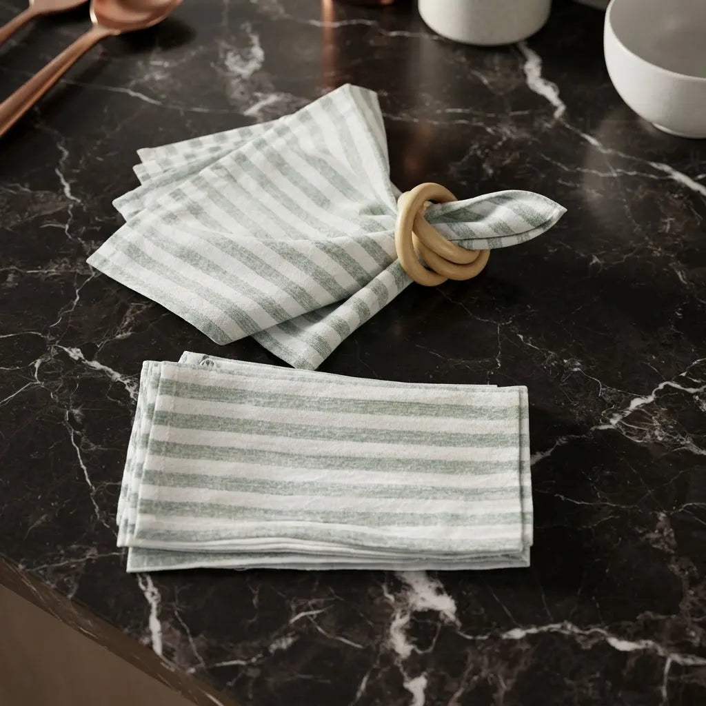 Set De 6 Servilletas De Lino A Rayas Verde Agua 43 X 43 Cm