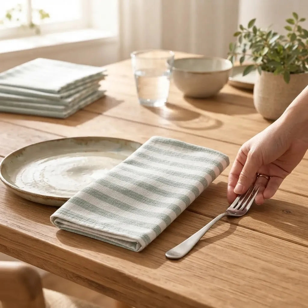 Set De 6 Servilletas De Lino A Rayas Verde Agua 43 X 43 Cm