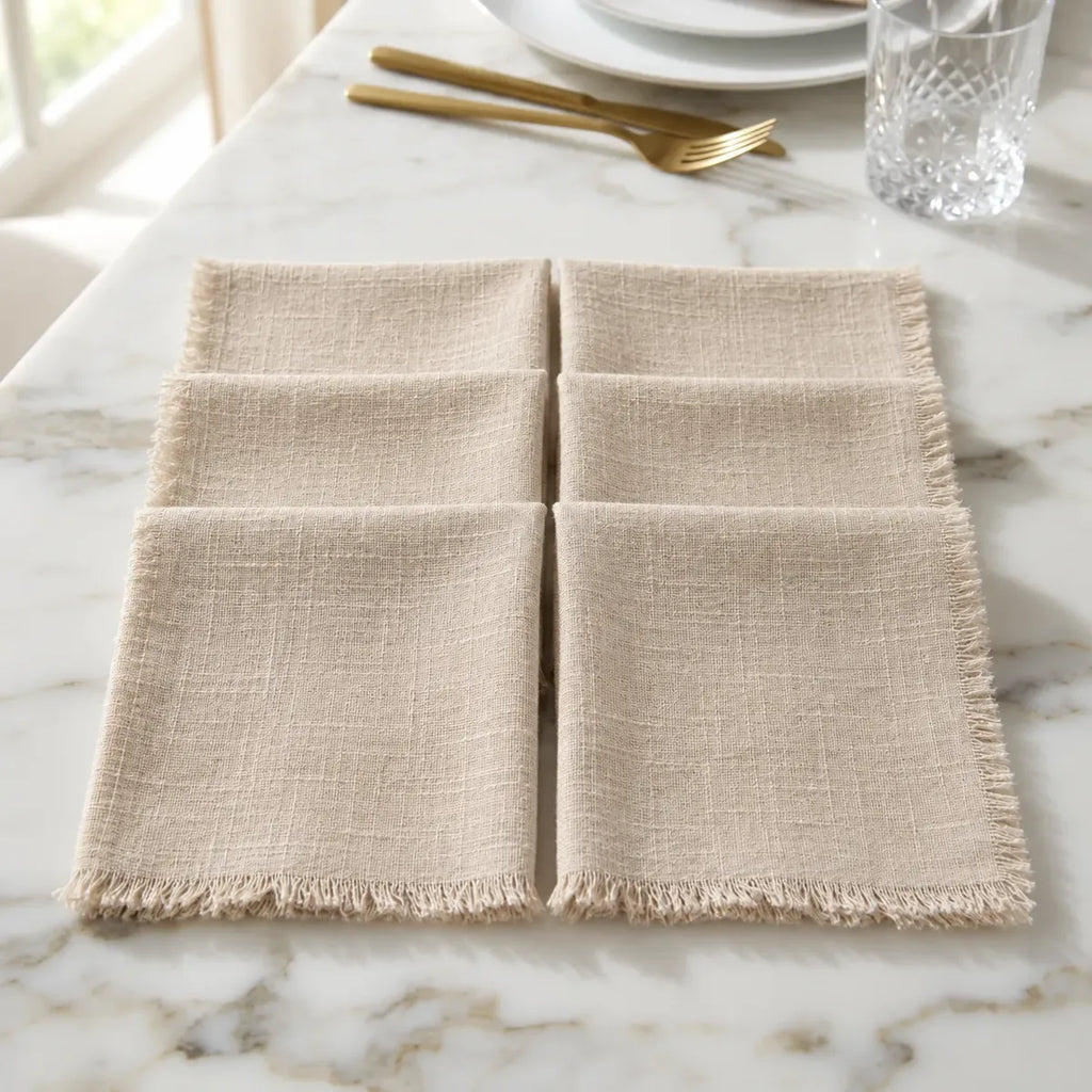 Set De 6 Servilletas De Lino Beige 41x41 Cm