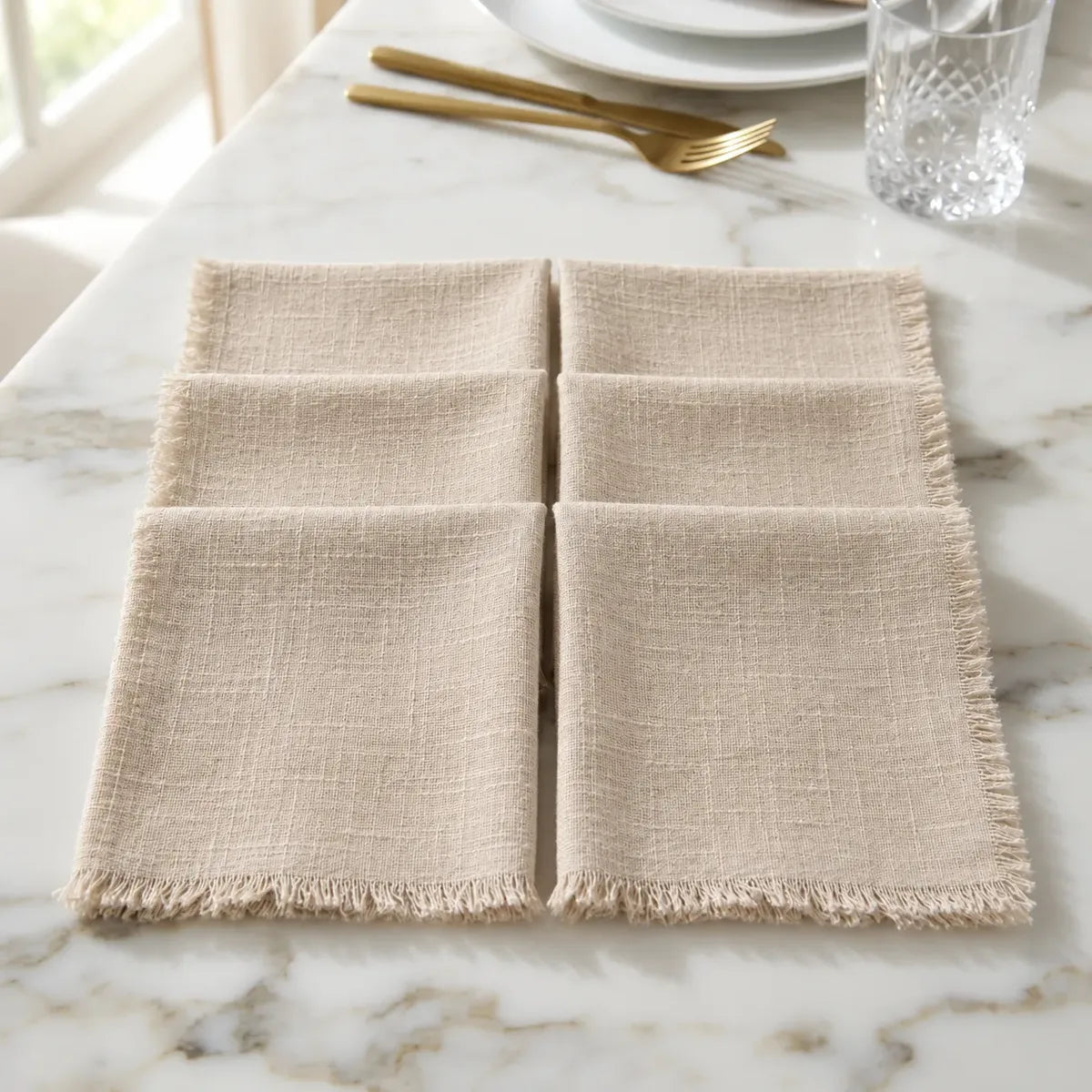 Set De 6 Servilletas De Lino Beige 41x41 Cm