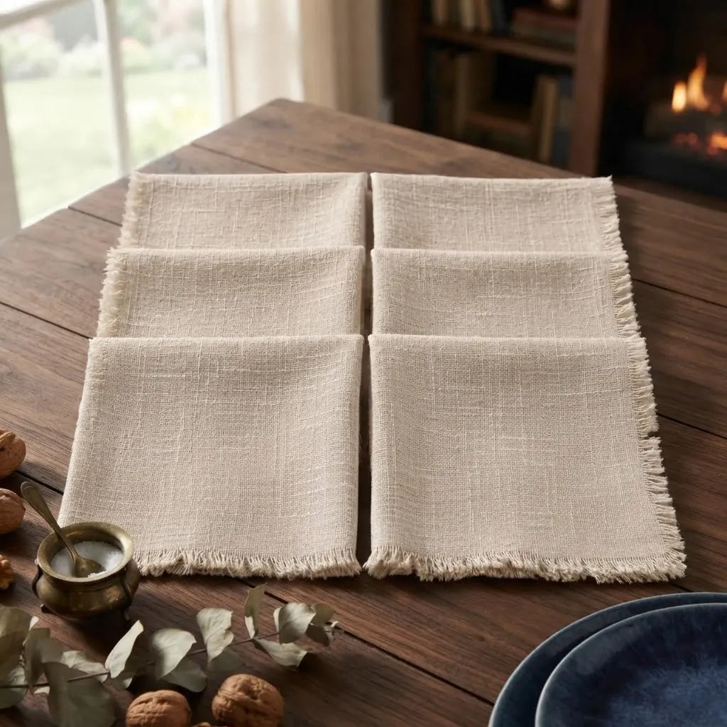 Set De 6 Servilletas De Lino Beige 41x41 Cm