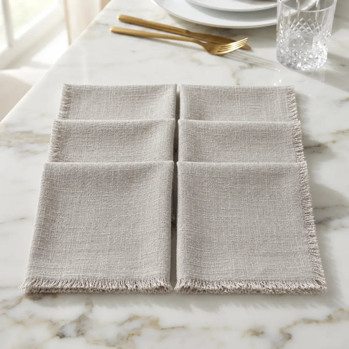 Set De 6 Servilletas De Lino Gris  41x41 Cm