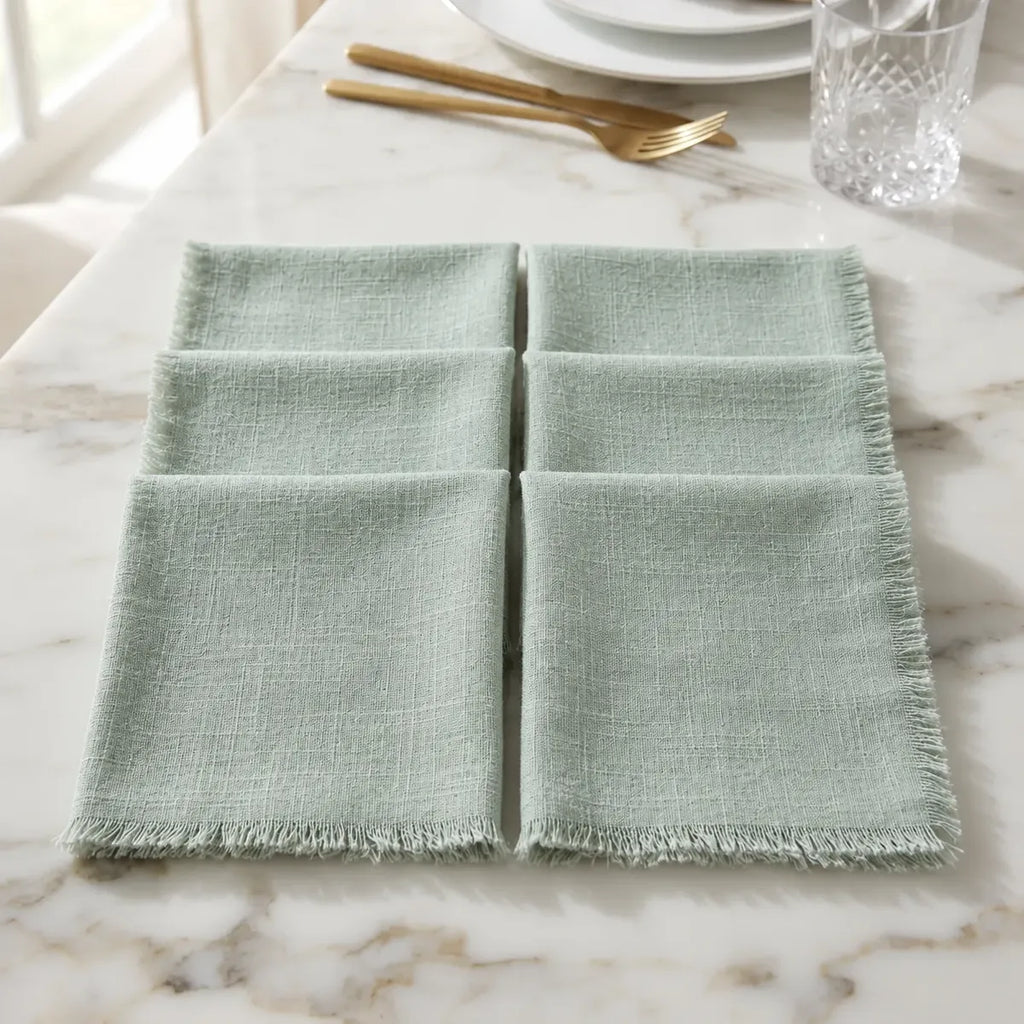 Set De 6 Servilletas De Lino Verde Agua  41x41 Cm
