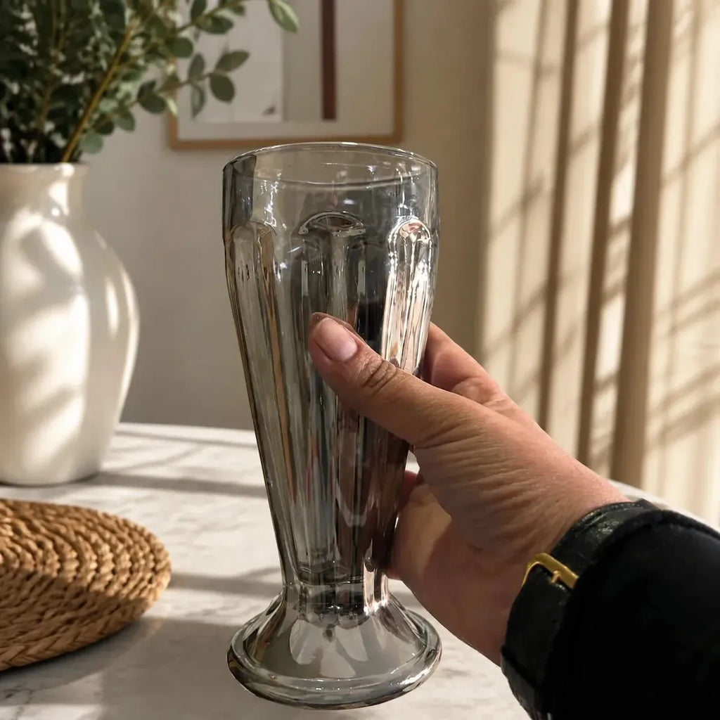 Set de 6 Vasos de Vidrio Gris Ahumado con Relieves – 330ml - NM