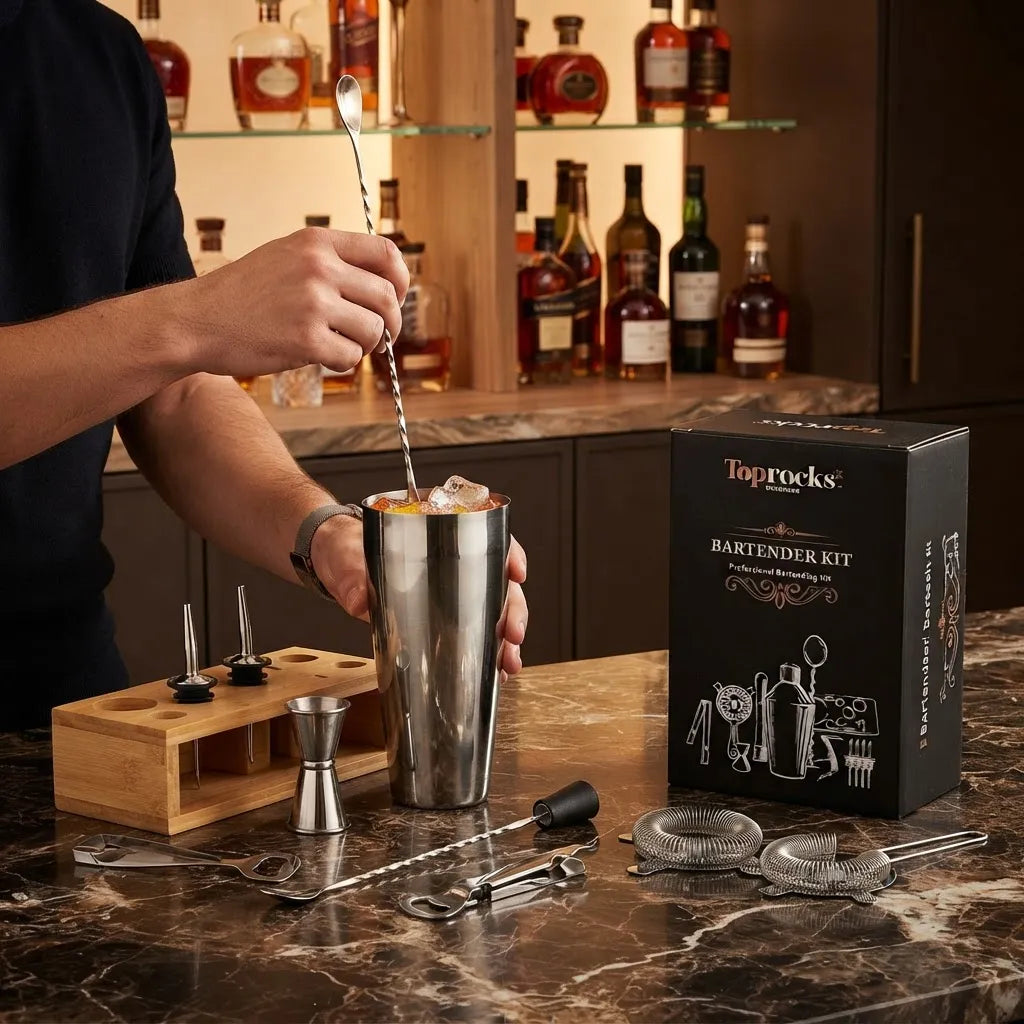 Set de Coctelería Deluxe 11 Piezas Plateado con Soporte