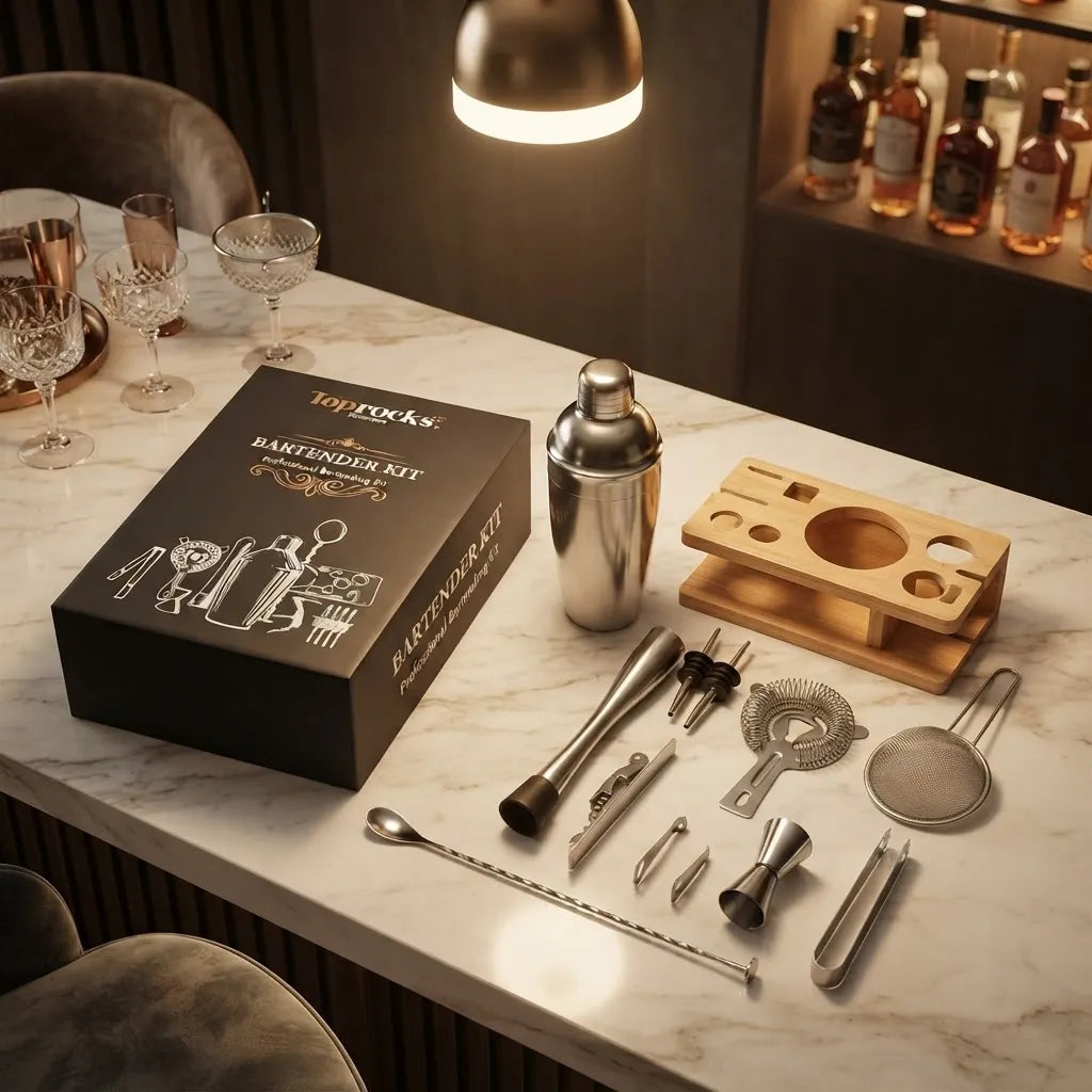 Set de Coctelería Deluxe 11 Piezas Plateado con Soporte