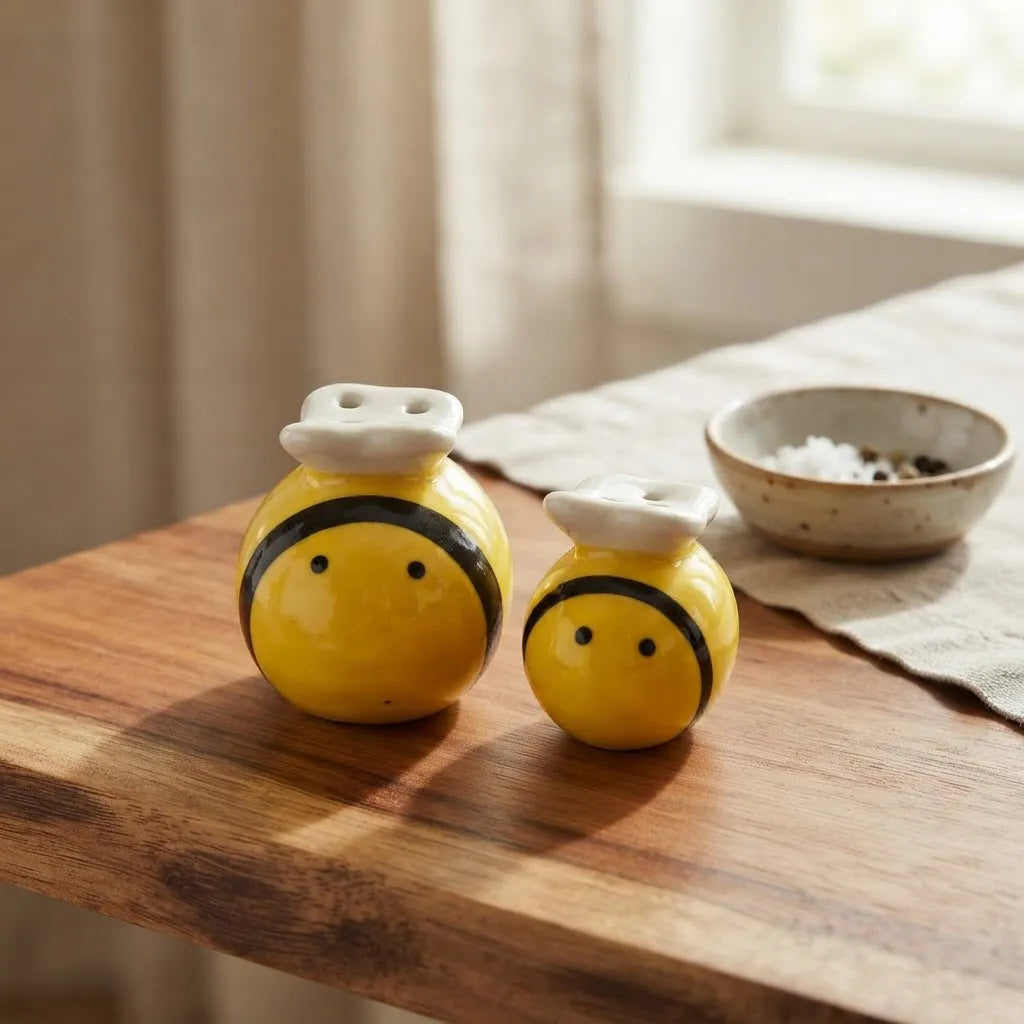 Set Mini Salero Y Pimentero Cerámico Abeja 5 Cm