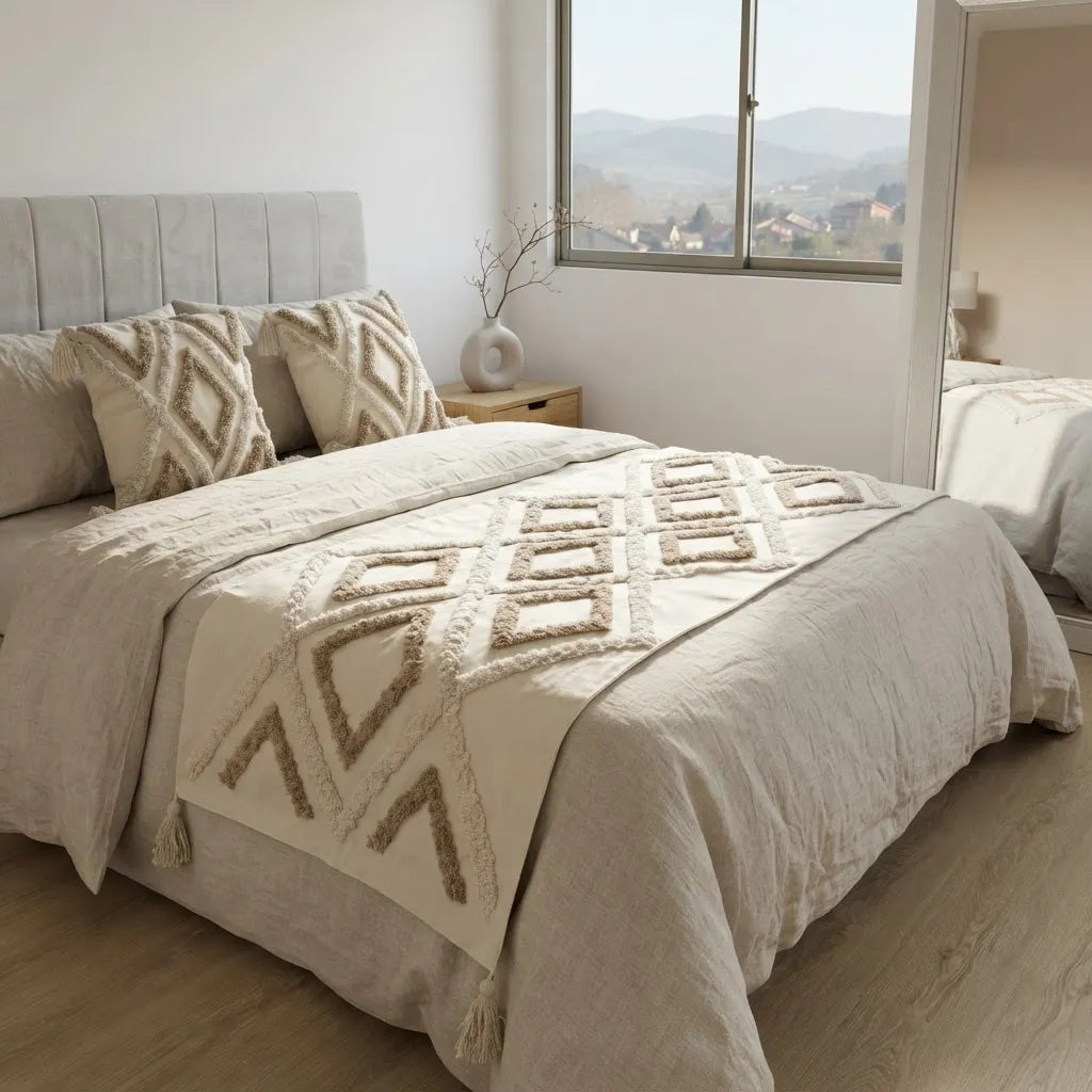 Set Piecera Boho Geométrica Sahara + 2 Fundas De Cojín