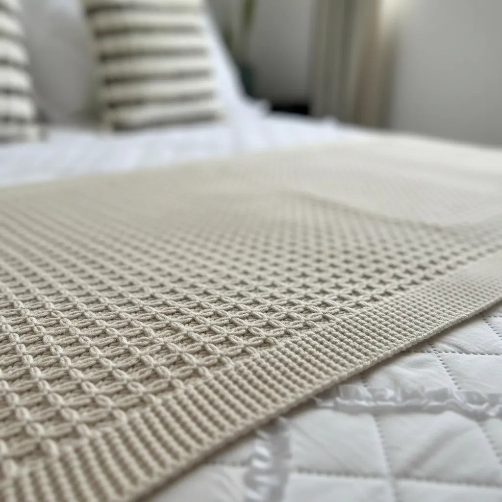 Set Piecera Tejida Beige + 2 Fundas De Cojín 45 × 45 Cm