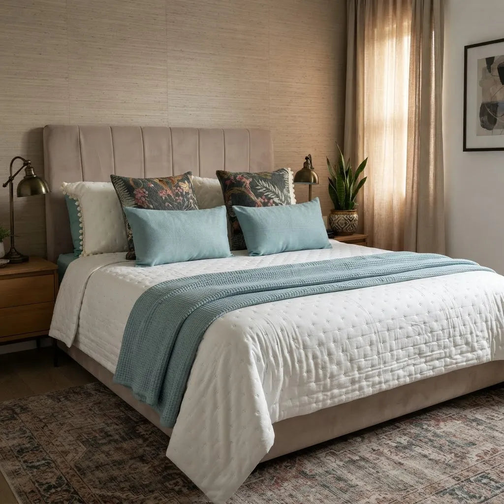 Set Renovación De Dormitorio Verde Agua · 2 Plazas · 7 Pieza