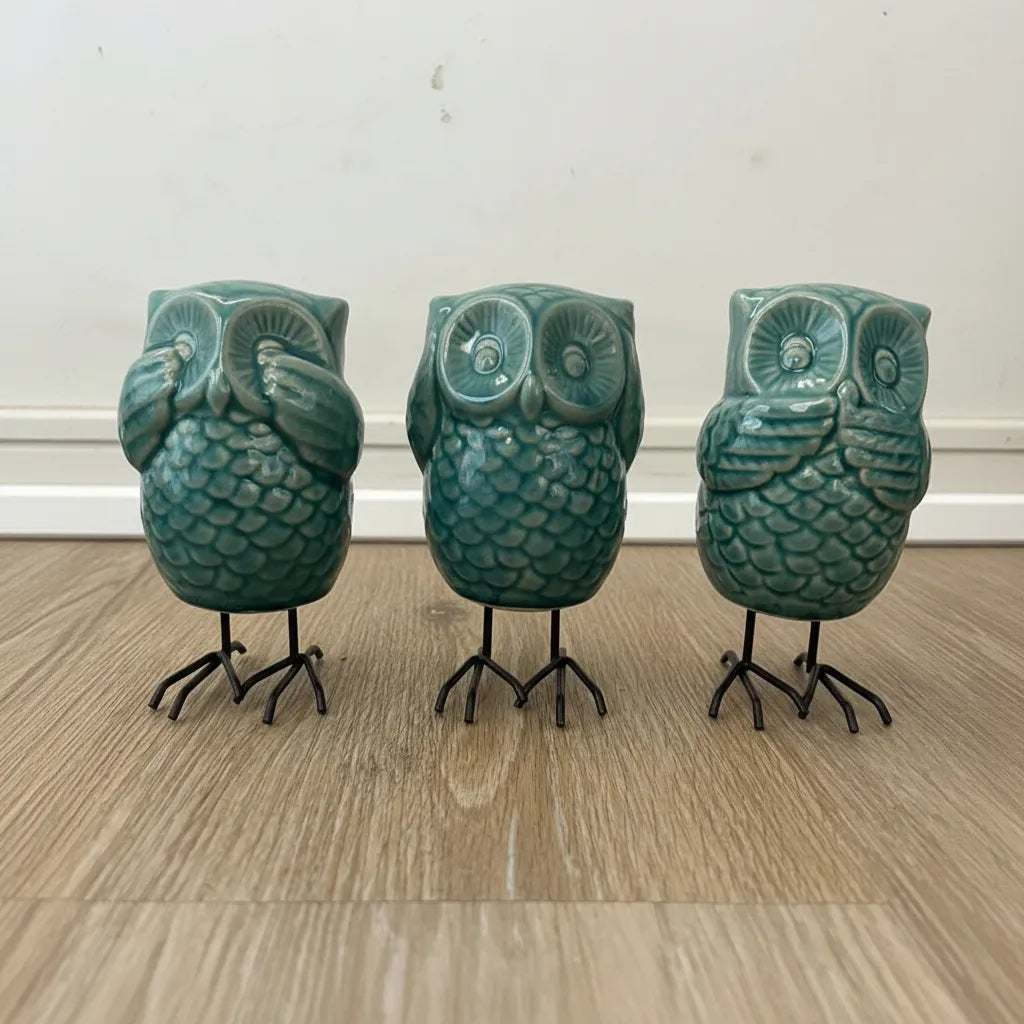 Set 3 Buhos de Cerámica “No veo, No oigo, No digo”