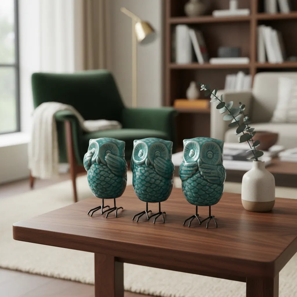 Set 3 Buhos de Cerámica “No veo, No oigo, No digo”