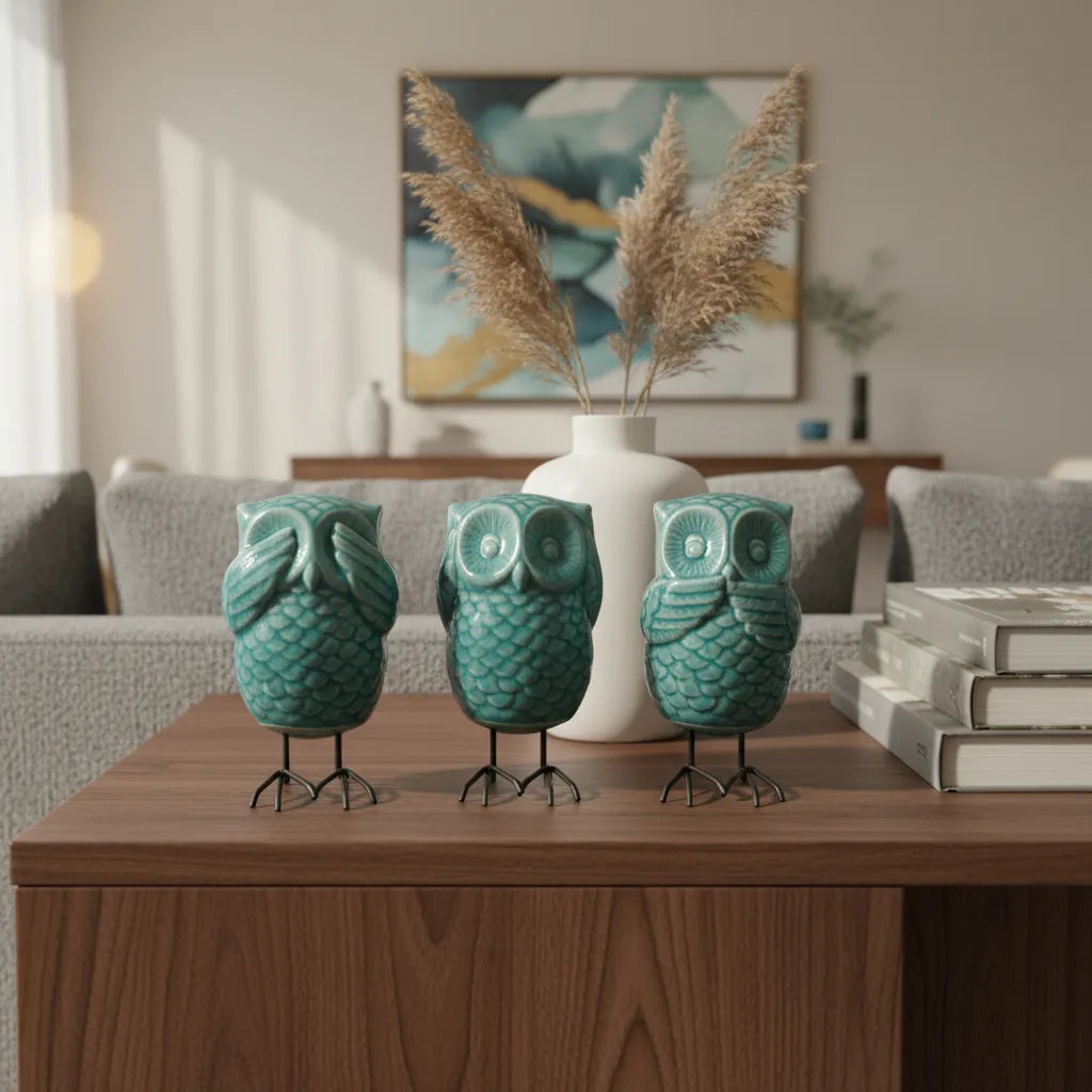 Set 3 Buhos de Cerámica “No veo, No oigo, No digo”