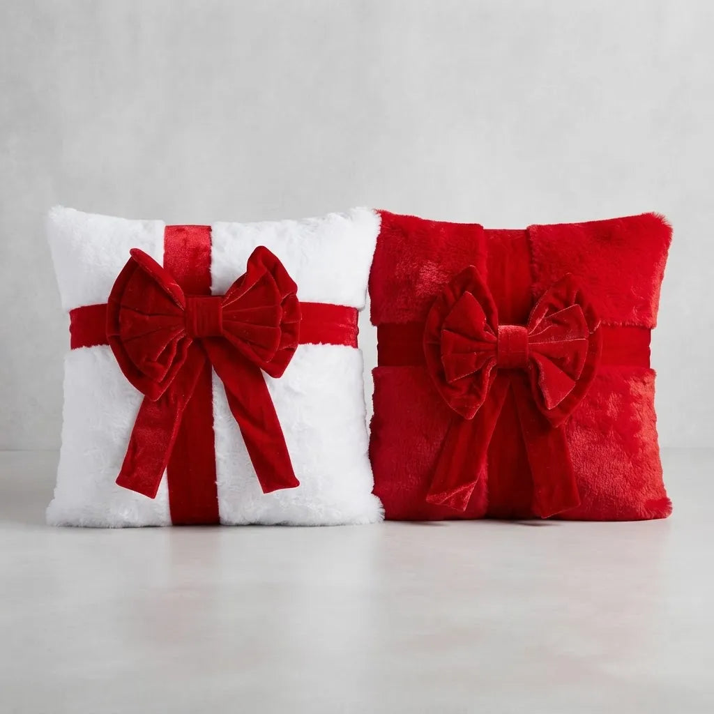 Fundas de Cojín Navideñas con Lazo 3D 45 × 45 cm · Regalo de Navidad