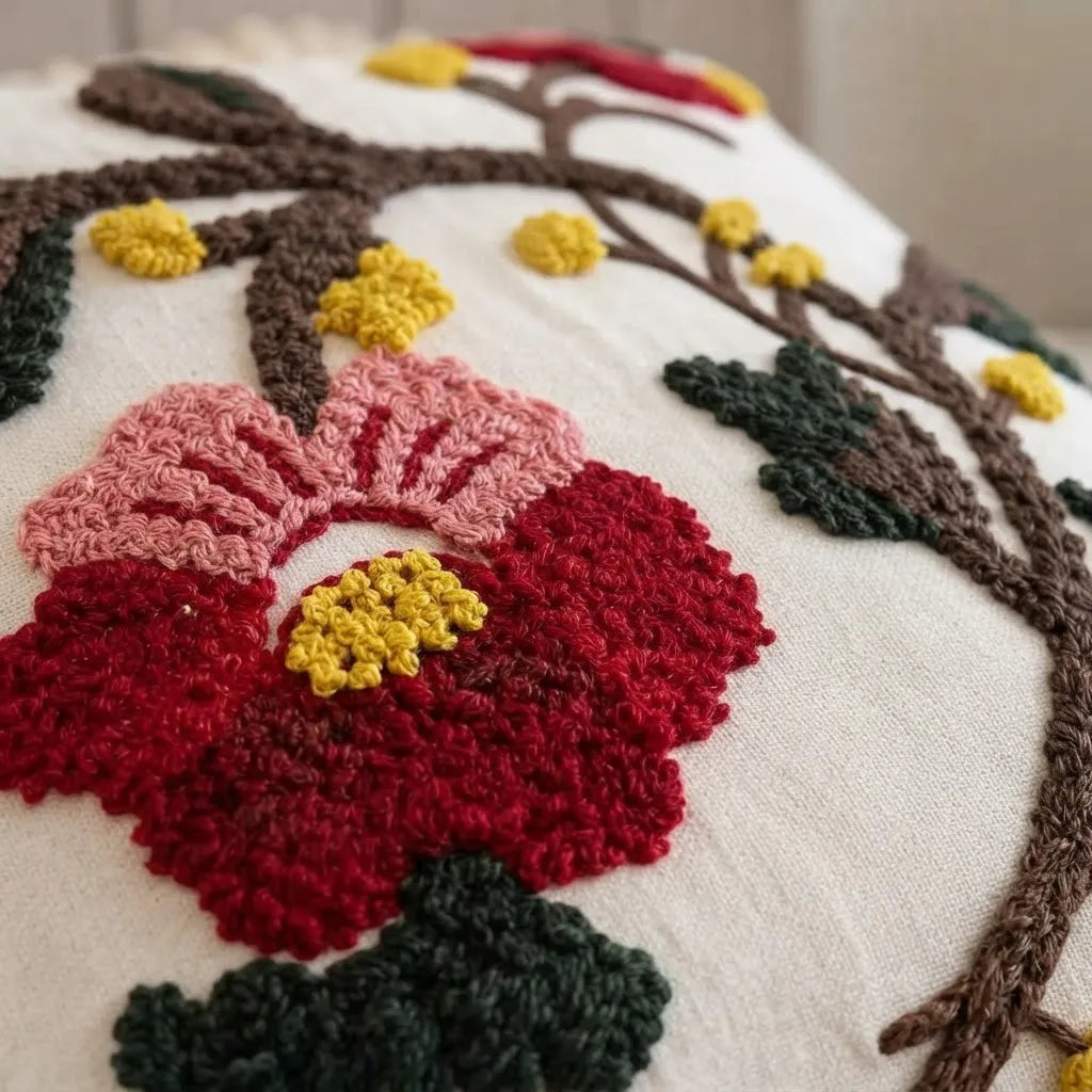 Set De 3 Cojines Decorativos Jardín Rubí · Bordados Y Redondo