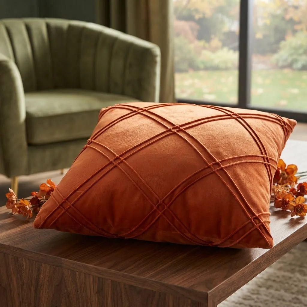 Set De 4 Cojines Decorativos Retro Floral Naranja Terracota