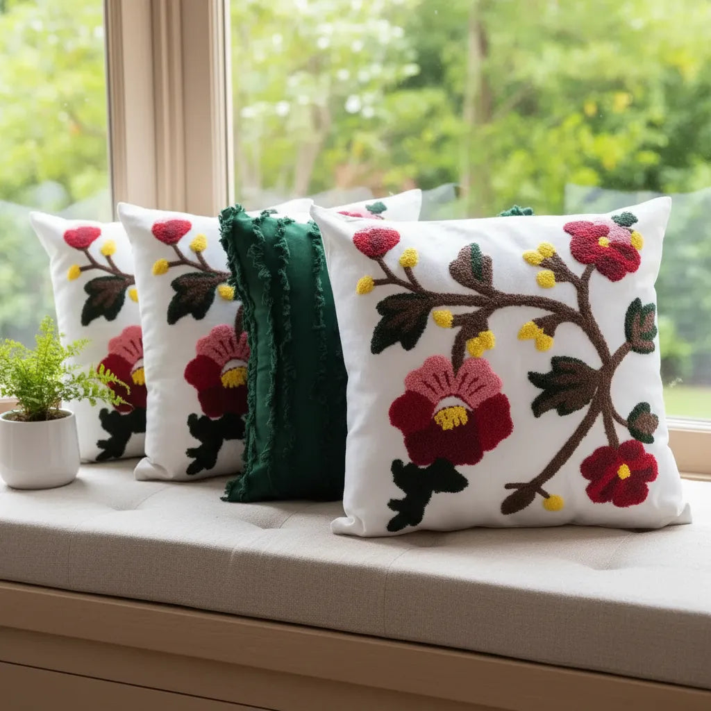Set de 3 Cojines Jardín Esmeralda – 45x45 cm